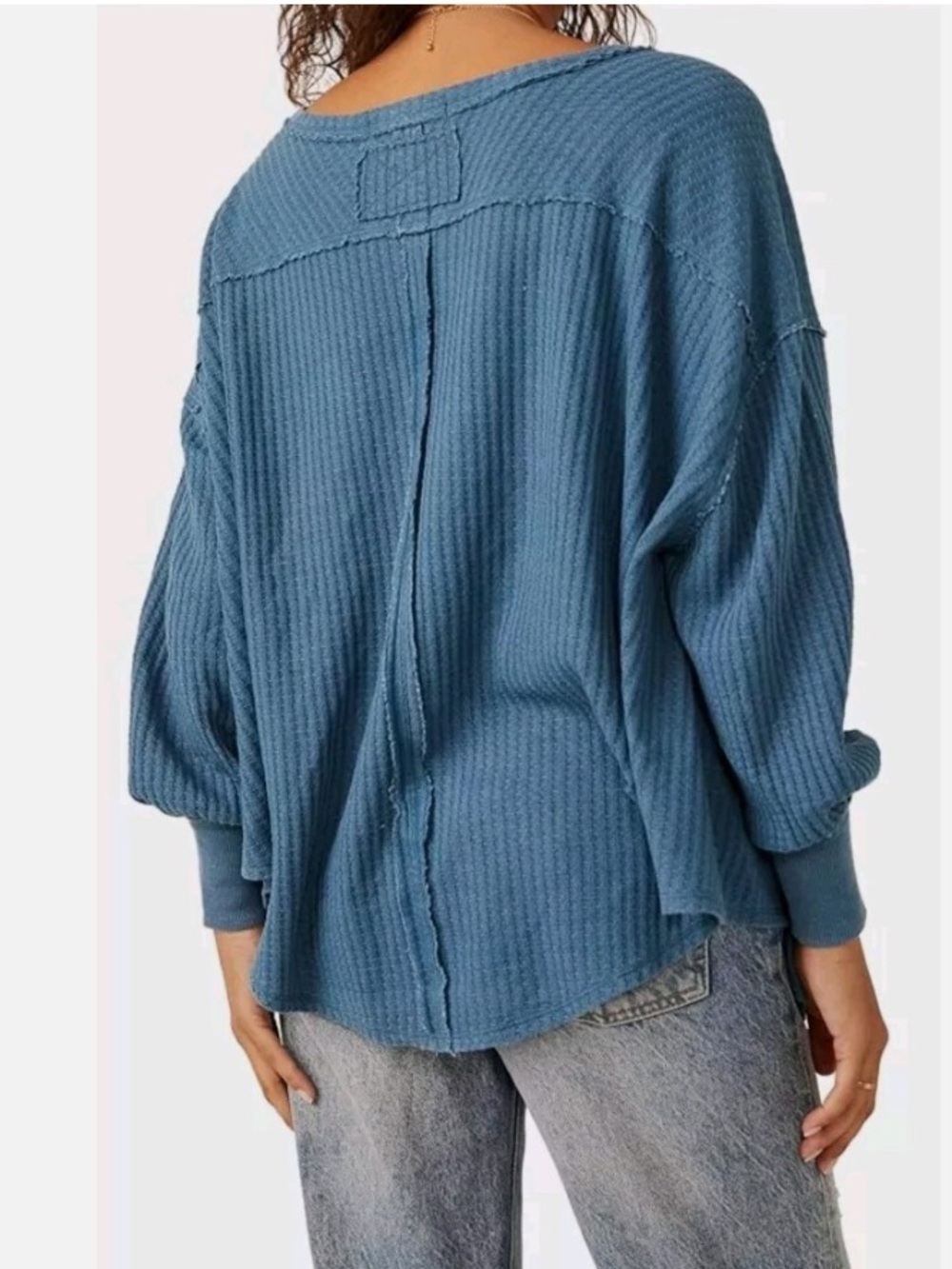 We The Free People Coraline Thermal Womens Small Oversized Swing Top Legion Blue - Picture 3 of 8